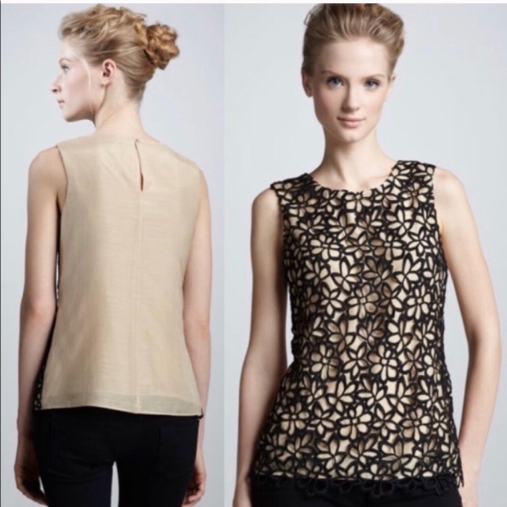 LELA ROSE Neiman Marcus Black Lace Top